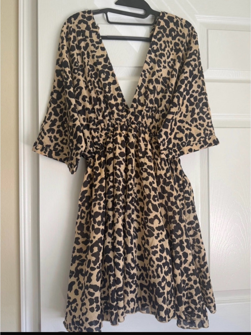 ASOS Leopard Print V-Neck Mini Dress - Beige & Black